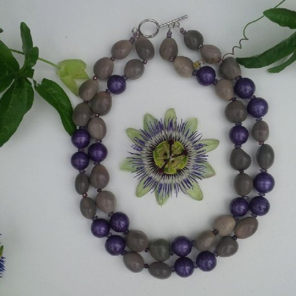 NWOT Kukua Nut and Beaded Purple and Grey Necklace - Picture 4 of 6